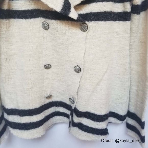 Free People Wool & Linen Earned Stripes Sweater Jacket M - Picture 11 of 13
